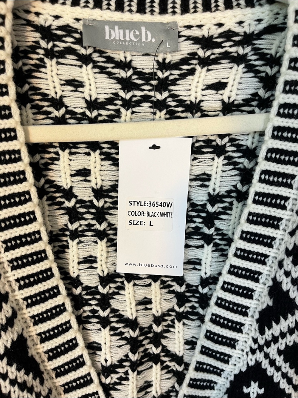 Blue B Collection Black White Knit Cardigan Sweater Geometric Button Front NWT L - Picture 3 of 8